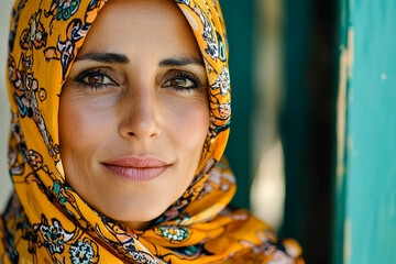 Wall Mural - Portrait of a Moroccan woman in djellaba and headscarf, Morocco