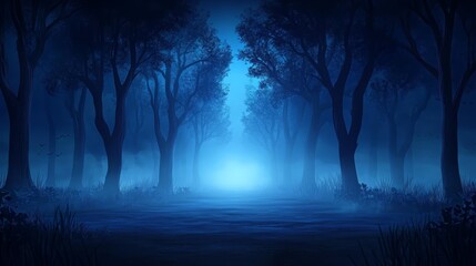 Canvas Print - Mysterious Foggy Forest Path at Night