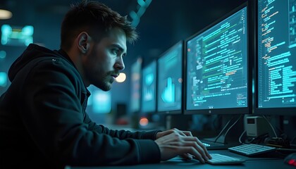 Focused Programmer Working Late.