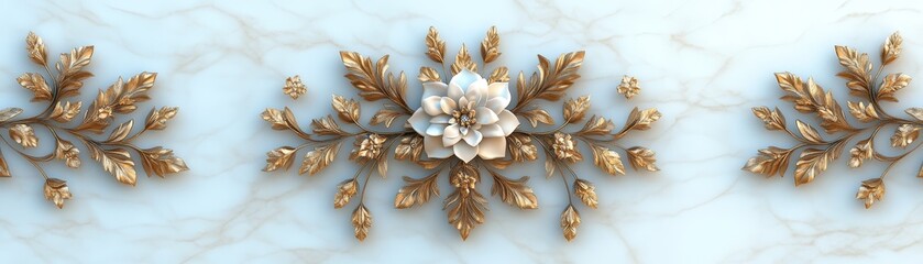 Elegant Gold and White Flower on Marble Background