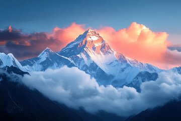 Evening colored view of Mount Everest from Kala Patthar,