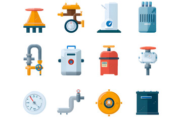 Set icons of plumbing and heating icon isolated on white background. Generative AI.