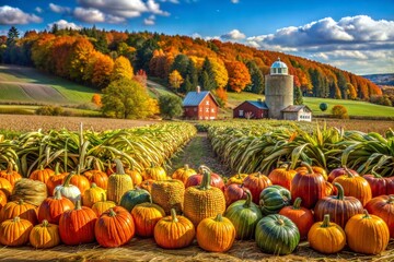 Wall Mural - Pumpkin patch and red barn picturesque autumn farm