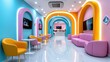 © TimelessClicks - A bright pastel-colored business lounge with modern furniture and a calm professional vibe