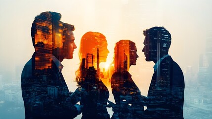 Canvas Print - Business Silhouettes Cityscape Double Exposure