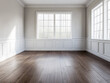 © JuanM - Empty room in a property with white walls, wooden floors and windows providing natural lightning. Residential Real Estate mockup image.