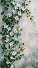 Wall Mural - A serene arrangement of white flowers and green leaves against a textured background.