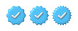 © Marina - 3d blue check mark set. Verified or approved icon. White tick sign on blue star