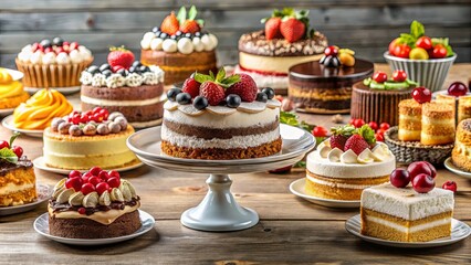 A variety of delicious cakes displayed on a table