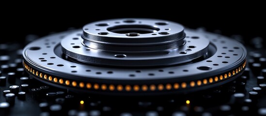 Canvas Print - Close-up of a Metal Disc with Orange Lights