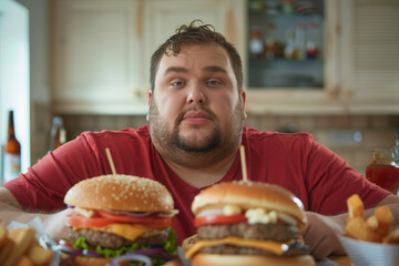 Canvas Print - Detailed Image of Man Joyfully Eating a Burger