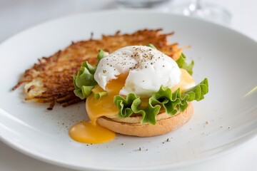 Wall Mural - A photo of a perfectly cooked egg Benedict dish on a plate