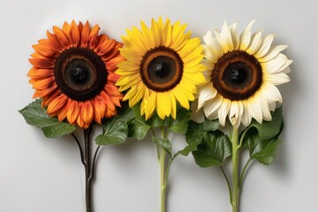 Wall Mural - Isolated Sunflower Collection on White Background