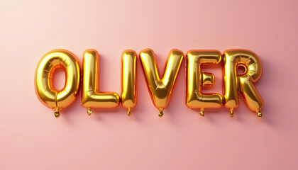 Wall Mural - OLIVER Golden 3D Balloon Letters on Solid Background