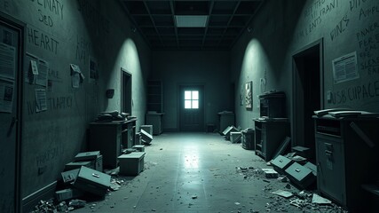 Poster - alone in the backrooms liminal space 3d render