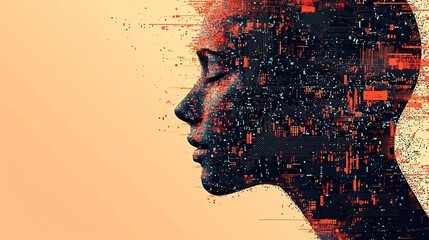 Abstract human head with circuitry, digital thinking, flat design illustration