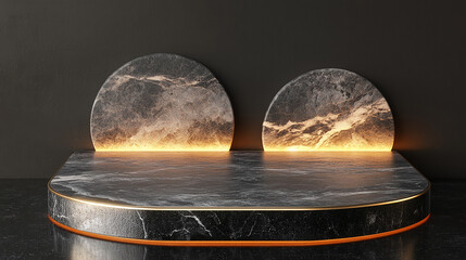 Wall Mural - luxury stone podium for product display marble black and gold