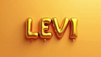 Wall Mural - LEVI Golden 3D Balloon Letters on Solid Background