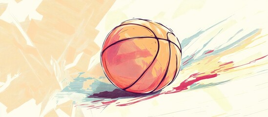 Pastel colored line art illustration of a basketball in a minimalist style