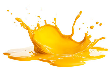 Wall Mural - Yellow juice or cheese sauce splash isolated on white background