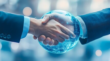 Canvas Print - Global Partnership Handshake with Earth Globe