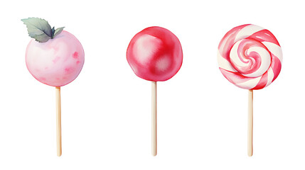 Wall Mural - Watercolor red and pink candy lollipop hand painted collection isolated on white background