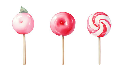 Wall Mural - Watercolor red and pink candy lollipop hand painted collection isolated on white background