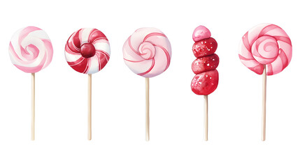 Wall Mural - Watercolor red and pink candy lollipop hand painted collection isolated on white background