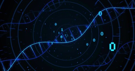 Sticker - Animation of dna strands and binary coding digital data processing