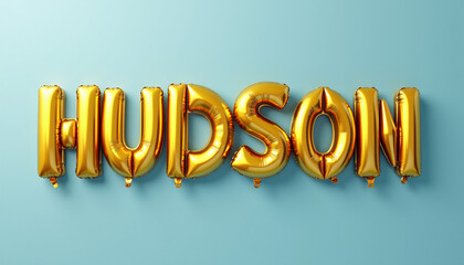 Wall Mural - HUDSON Golden 3D Balloon Letters on Solid Background