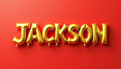 Wall Mural - JACKSON Golden 3D Balloon Letters on Solid Background