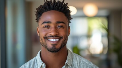 Wall Mural - Confident African American Man Posing for Headshot in Stylish Home Office Setting