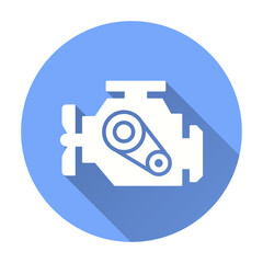 Automobile motor flat icon. Simple illustration with long shadow for graphic and web design.