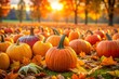 © Introvertia - Pumpkins and autumn leaves in sunset field