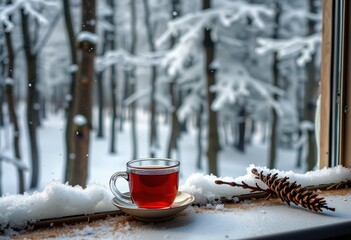 cup of tea on the snow