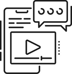 Aufkleber - Comments, blogging line icon, social media and multimedia content. Isolated vector linear sign, features speech bubble, mobile phone screen and video symbol, representing web interaction or discussion
