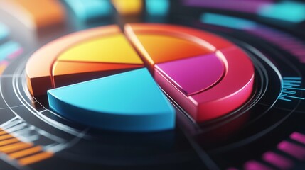 Poster - Close-up of a 3D pie chart with interactive elements, including hover effects and clickable segments, illustrating a sophisticated data presentation.