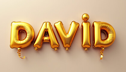 DAVID Golden 3D Balloon Letters on Solid Color Background