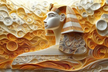 Wall Mural - Intricate Paper Cut Quilling Art of Great Sphinx of Giza with Sand Swirls and Stone Details