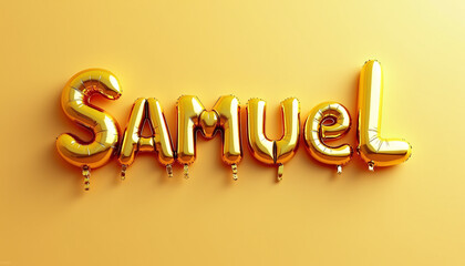 SAMUEL Golden 3D Balloon Letters on Solid Color Background