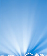 Wall Mural - sunbeam through the haze on blue sky, vertical