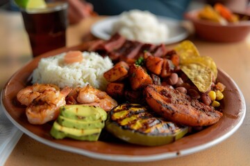 Close-up on a dish of Colombian food Close-up on a dish of Colombian food - Bandeja paisa