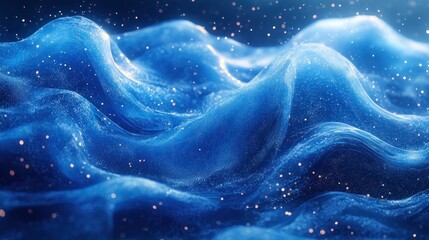 Canvas Print - Abstract Blue Waves with Shimmering Particles