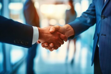 Wall Mural - Partner up and pursue your goals together Cropped shot of two businesspeople shaking hands in a modern office