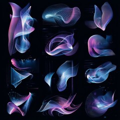 Wall Mural - Abstract Geometric Shapes  Glowing Lines  Neon Lights  Purple and Blue  Digital Art  Futuristic