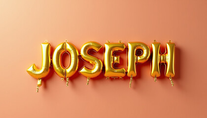 JOSEPH Golden 3D Balloon Letters on Solid Color Background