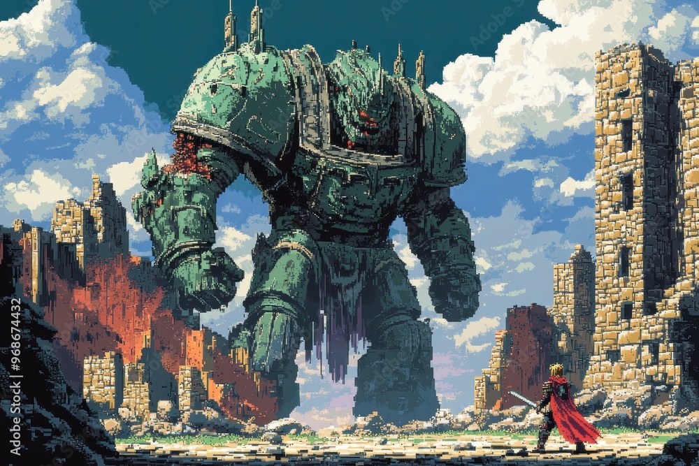 Epic Retro Pixel Boss Battle in 8-Bit RPG Video Game Stock Illustration ...