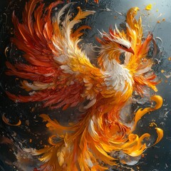 Sticker - Phoenix Bird Mythical Creature Fire Bird Wings Art Painting