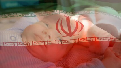 Poster - Animation of flag of iran over caucasian baby in bed