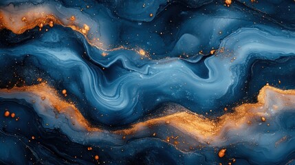 Poster - Abstract Swirling  Blue and Gold  Art